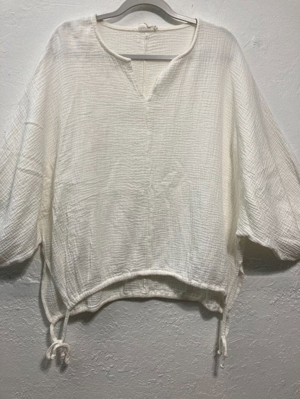 Simple Susan Betro Cotton Gauze Tunic Top Side ties Resort Lagenlook Ivory XL - Picture 3 of 10